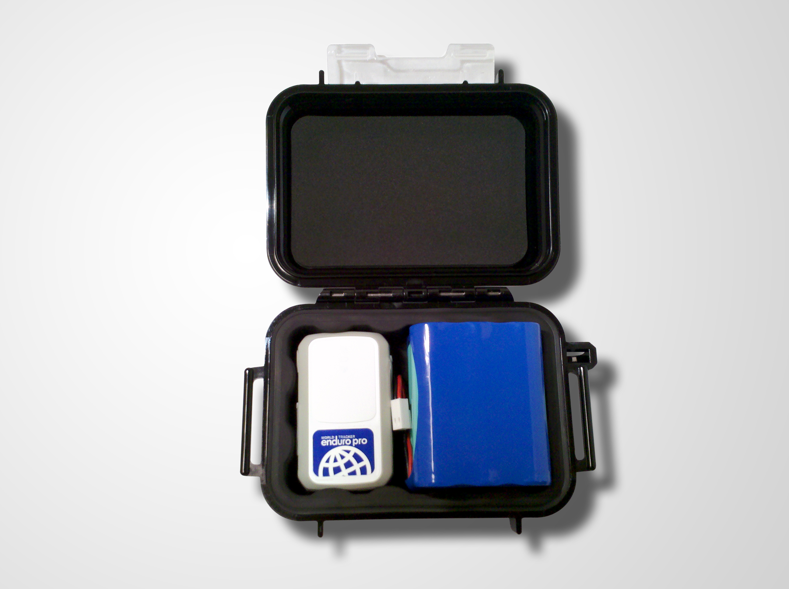 Common GPS tracking device in weatherproof housing with battery pack.